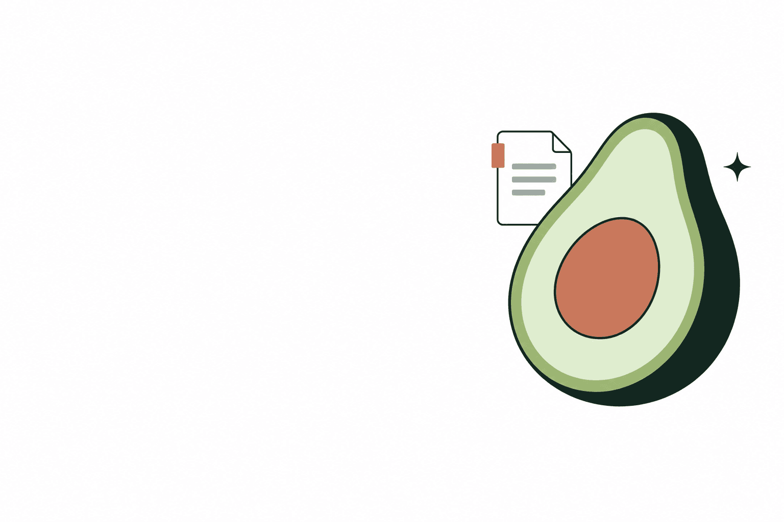 A custom illustration of an avocado and a document
